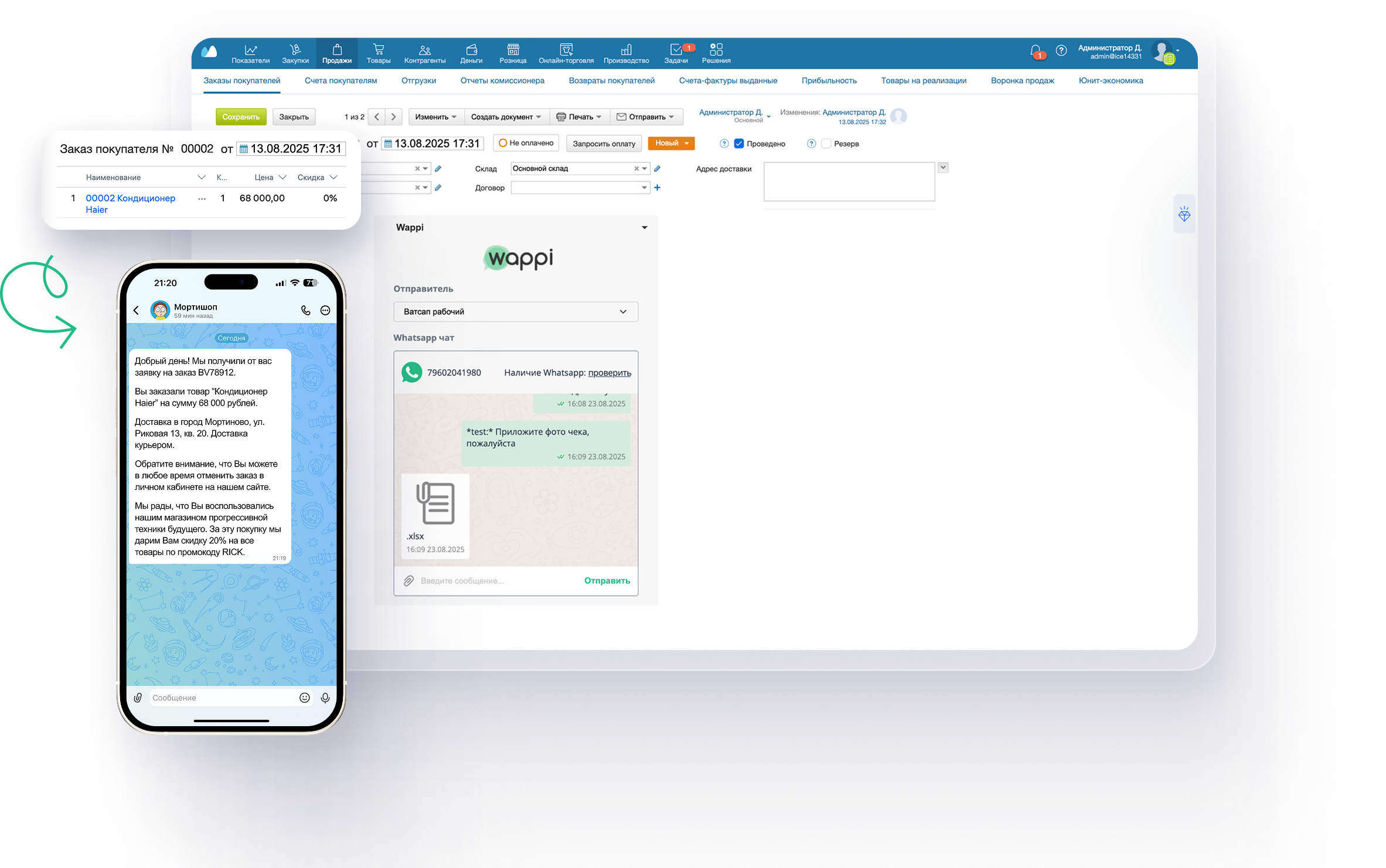 Интеграция Whatsapp, Telegram, MAX, СМС для МойСклад