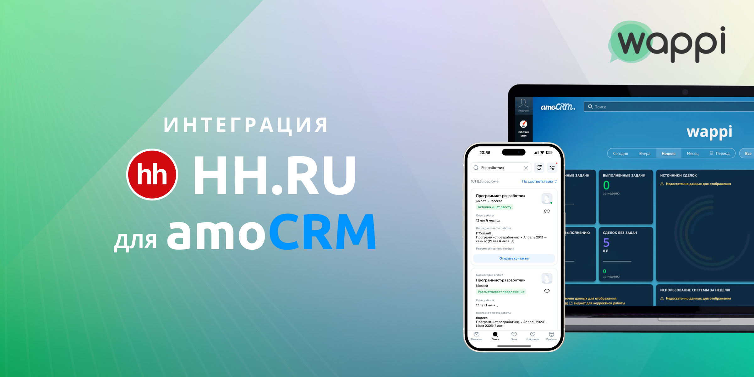 Интеграция amoCRM и HH принимайте и отправляйте сообщения, отклики на вакансии, резюме